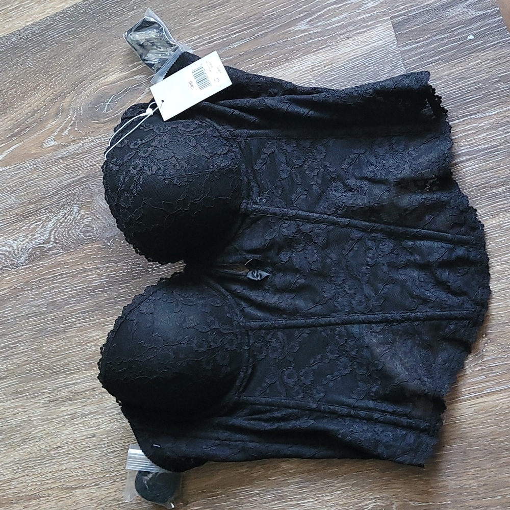 NWT Va Bien Push-up Black Lace Corset Lingerie